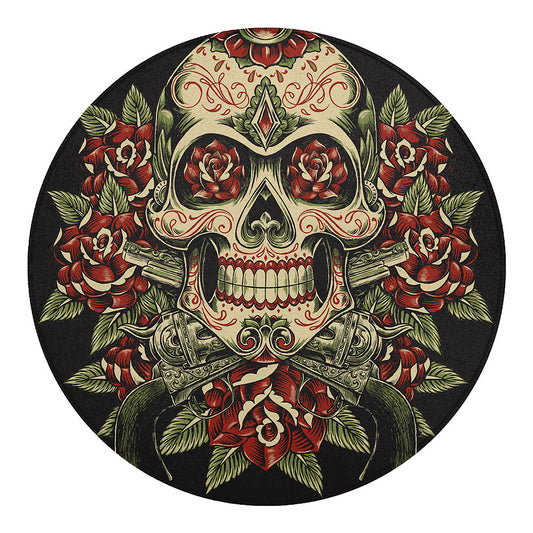 Skull And Roses Tattoo Print Round Blanket