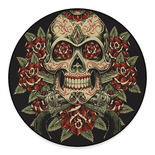 Skull And Roses Tattoo Print Round Floor Mat