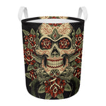 Skull And Roses Tattoo Print Round Laundry Basket