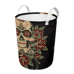 Skull And Roses Tattoo Print Round Laundry Basket