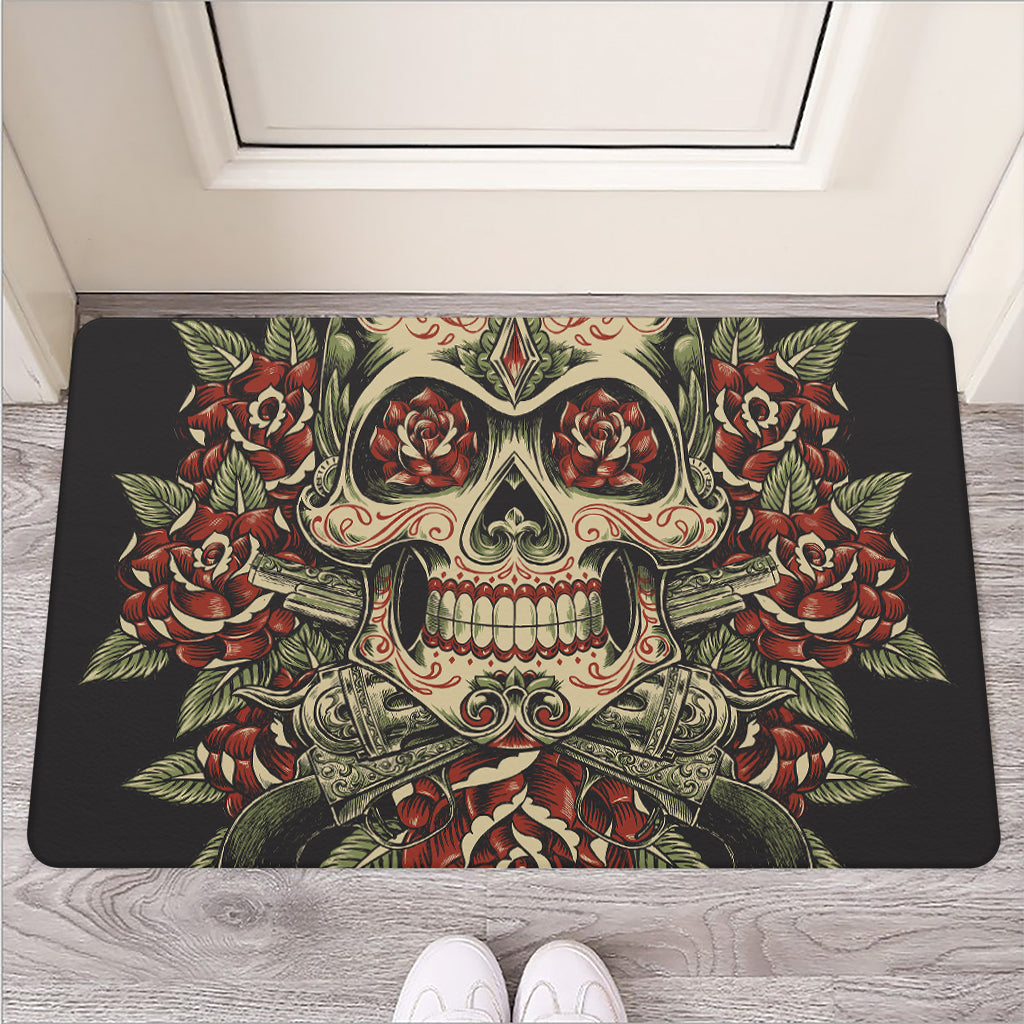 Skull And Roses Tattoo Print Rubber Doormat