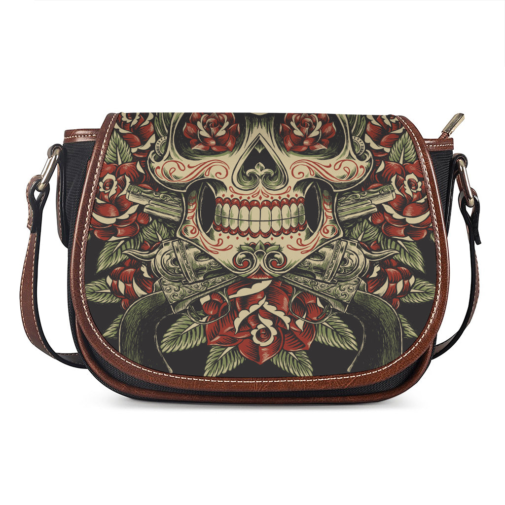 Skull And Roses Tattoo Print Saddle Bag