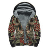 Skull And Roses Tattoo Print Sherpa Lined Zip Up Hoodie