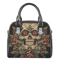 Skull And Roses Tattoo Print Shoulder Handbag