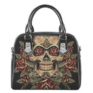 Skull And Roses Tattoo Print Shoulder Handbag