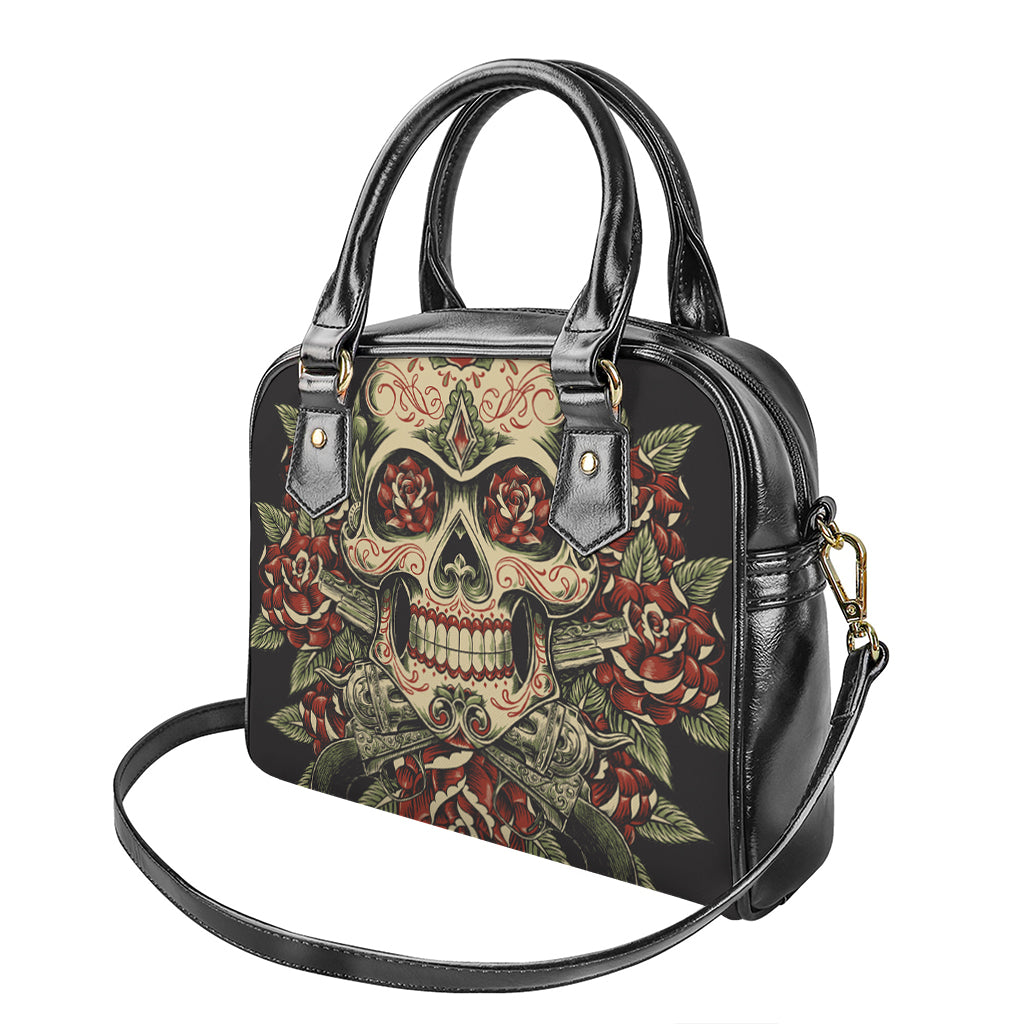 Skull And Roses Tattoo Print Shoulder Handbag