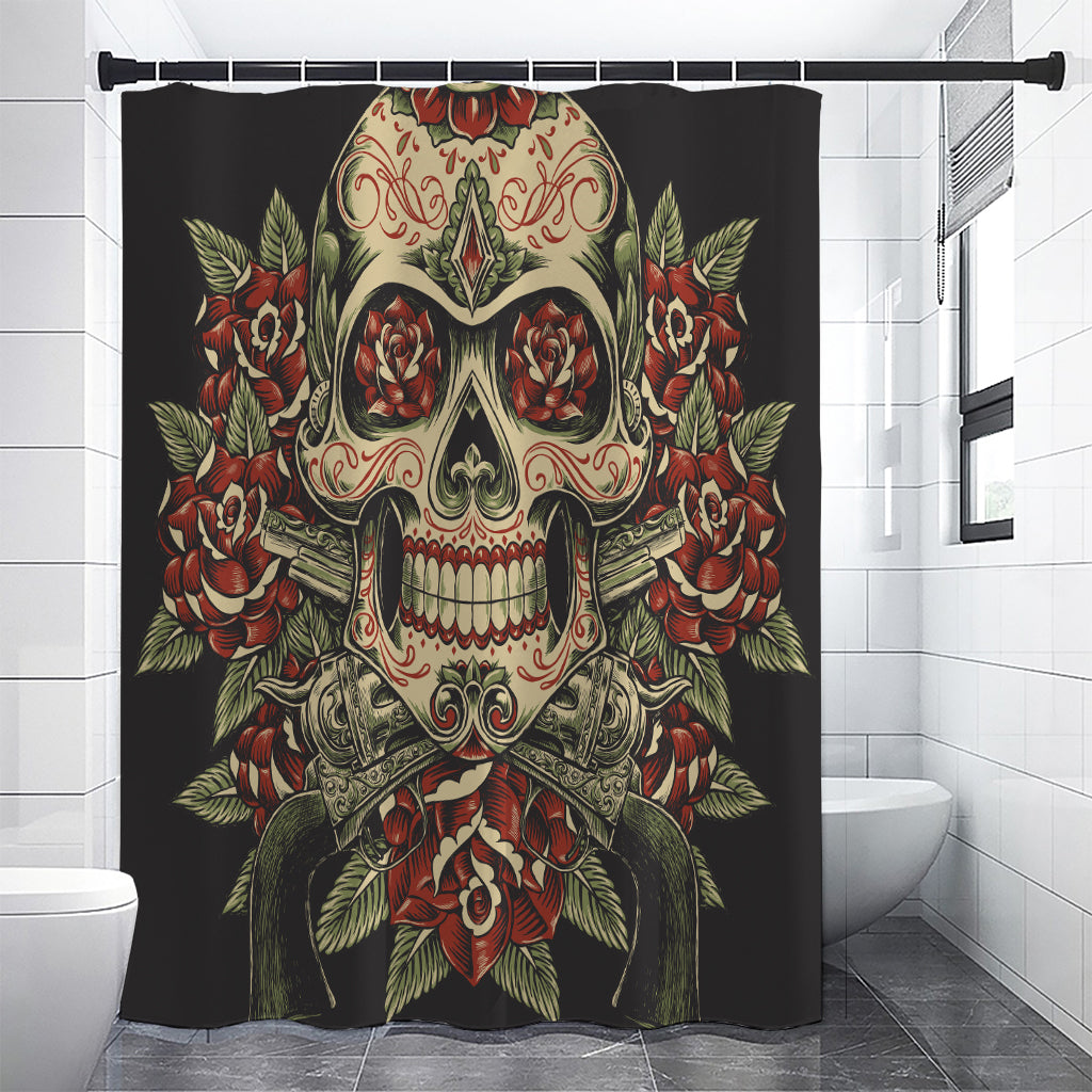Skull And Roses Tattoo Print Shower Curtain