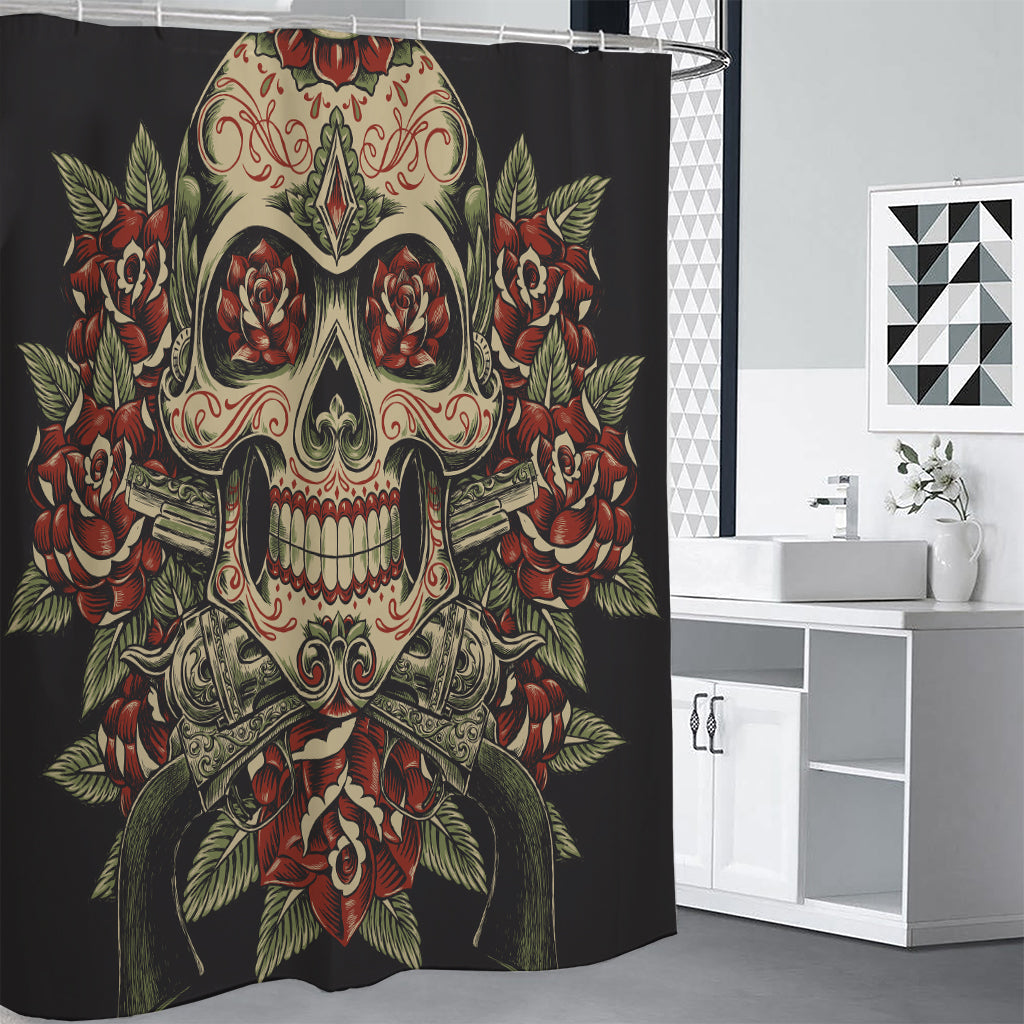 Skull And Roses Tattoo Print Shower Curtain