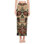 Skull And Roses Tattoo Print Side Slit Maxi Skirt