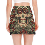 Skull And Roses Tattoo Print Side Slit Mini Skirt