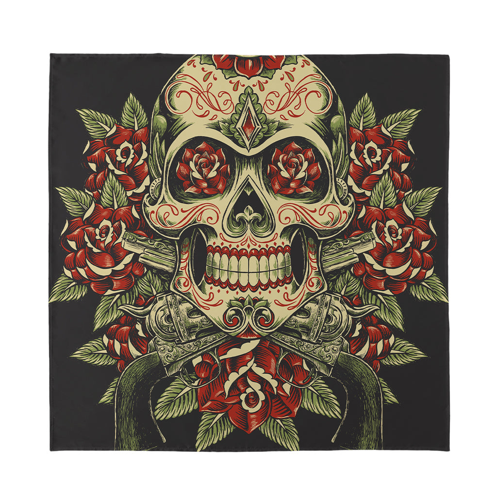 Skull And Roses Tattoo Print Silk Bandana