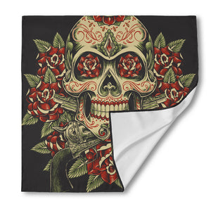 Skull And Roses Tattoo Print Silk Bandana