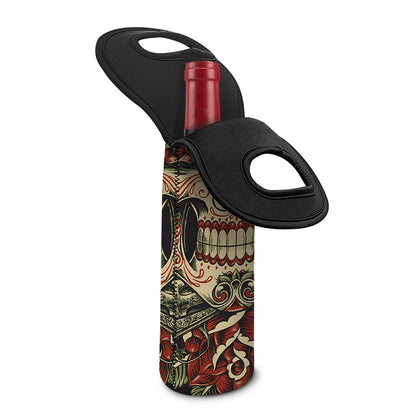 Skull And Roses Tattoo Print Single Neoprene Wine Tote
