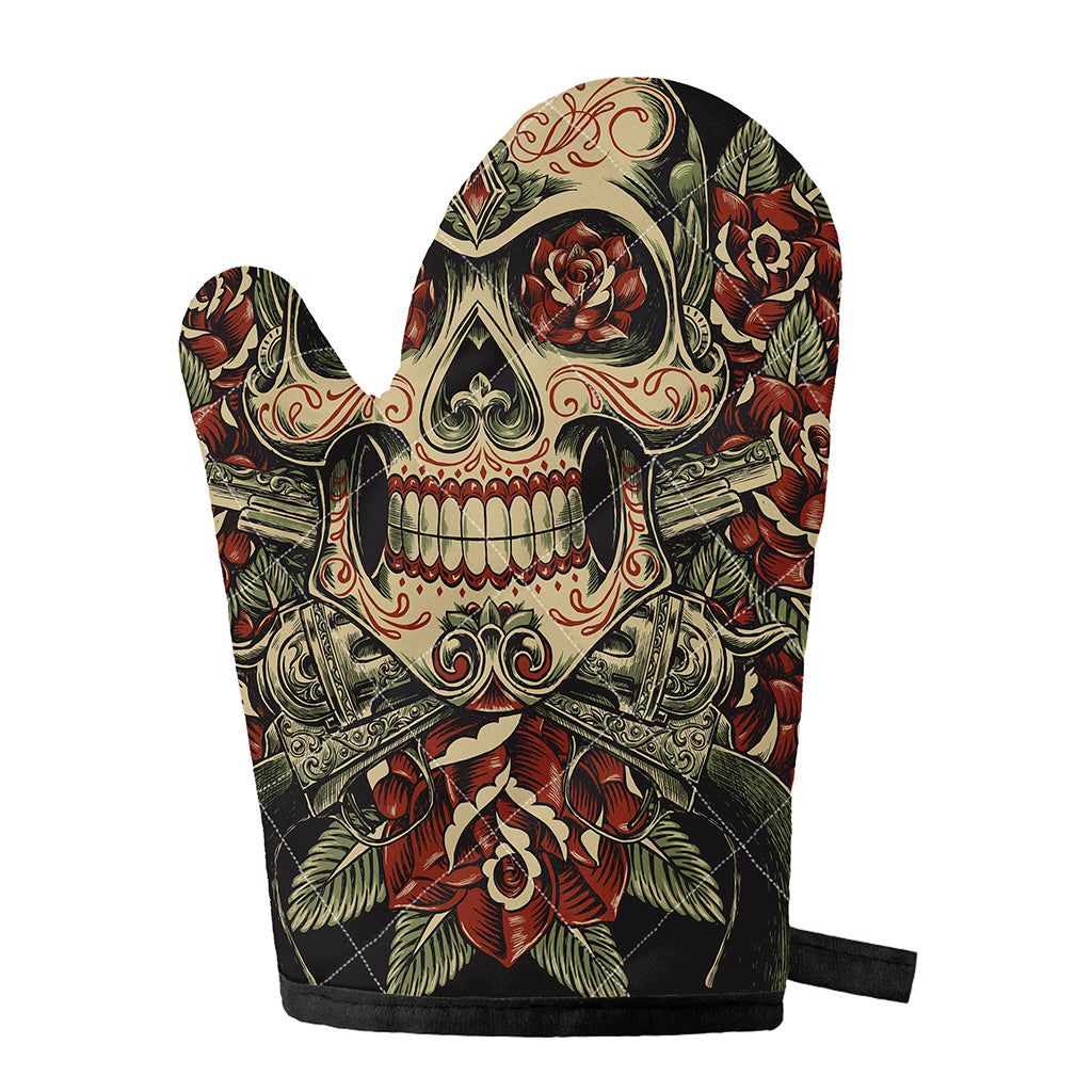 Skull And Roses Tattoo Print Single Oven Mitt