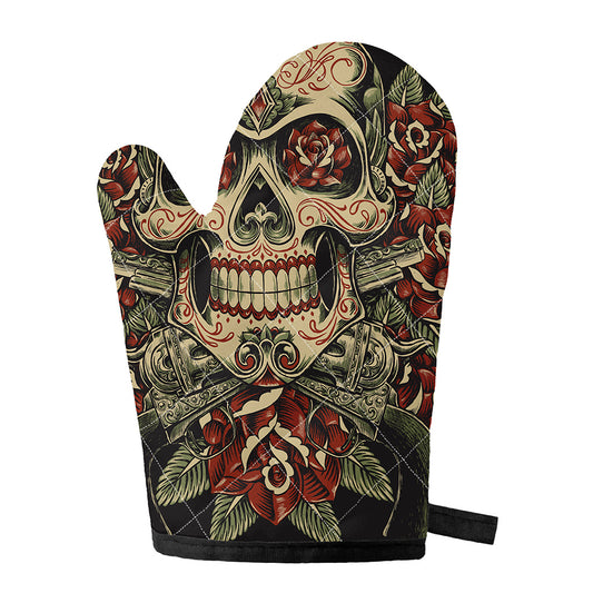 Skull And Roses Tattoo Print Single Oven Mitt