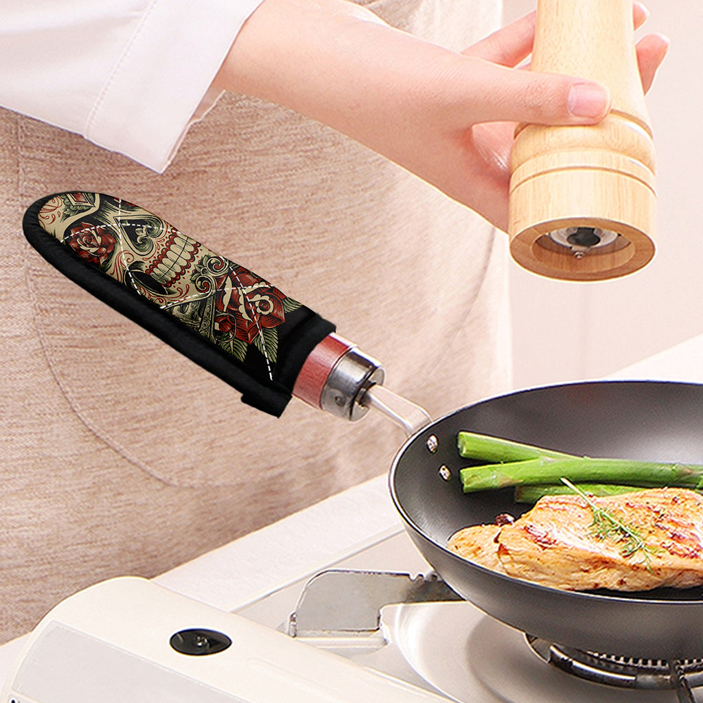 Skull And Roses Tattoo Print Skillet Handle Cover