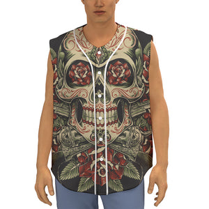 Skull And Roses Tattoo Print Sleeveless Baseball Jersey