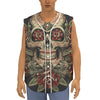 Skull And Roses Tattoo Print Sleeveless Baseball Jersey