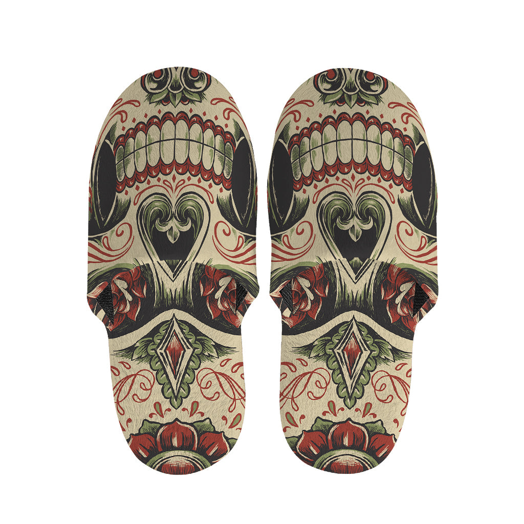 Skull And Roses Tattoo Print Slippers