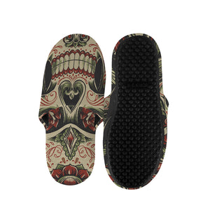 Skull And Roses Tattoo Print Slippers