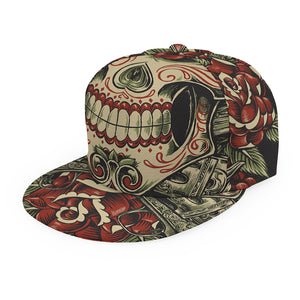 Skull And Roses Tattoo Print Snapback Cap