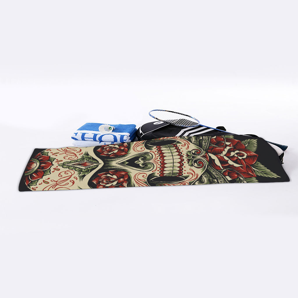 Skull And Roses Tattoo Print Sports Towel