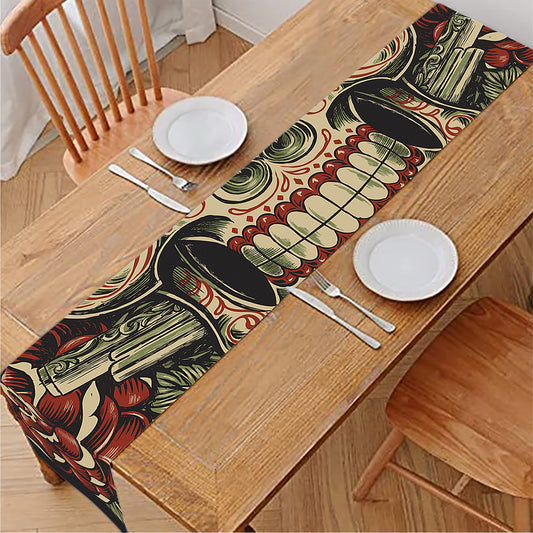 Skull And Roses Tattoo Print Table Runner