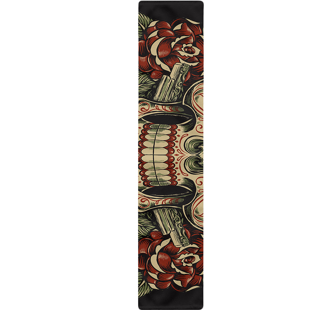 Skull And Roses Tattoo Print Table Runner
