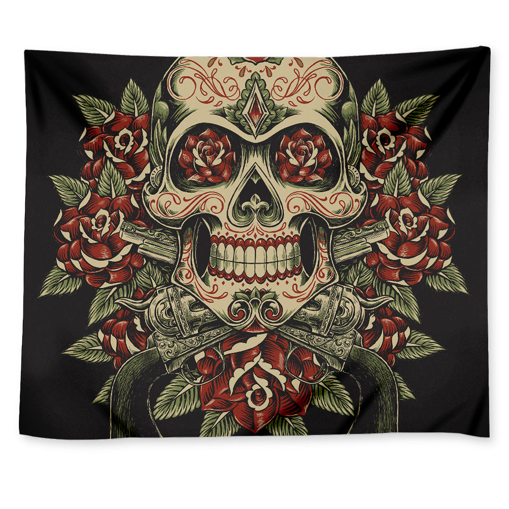 Skull And Roses Tattoo Print Tapestry