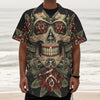 Skull And Roses Tattoo Print Textured Short Sleeve Shirt