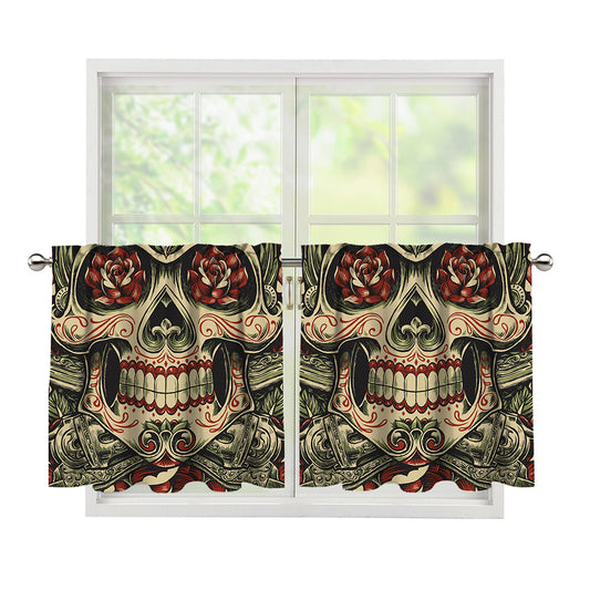 Skull And Roses Tattoo Print Tier Curtains