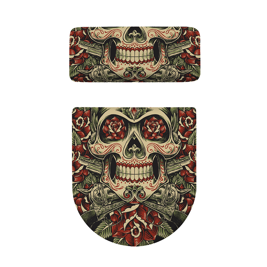 Skull And Roses Tattoo Print Toilet Lid And Tank Cover Set