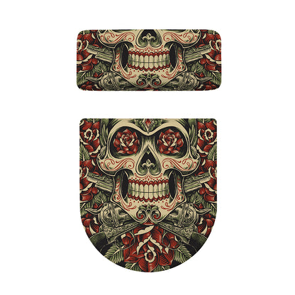 Skull And Roses Tattoo Print Toilet Lid And Tank Cover Set