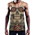 Skull And Roses Tattoo Print Men's Workout Tank Top