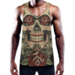 Skull And Roses Tattoo Print Training Tank Top