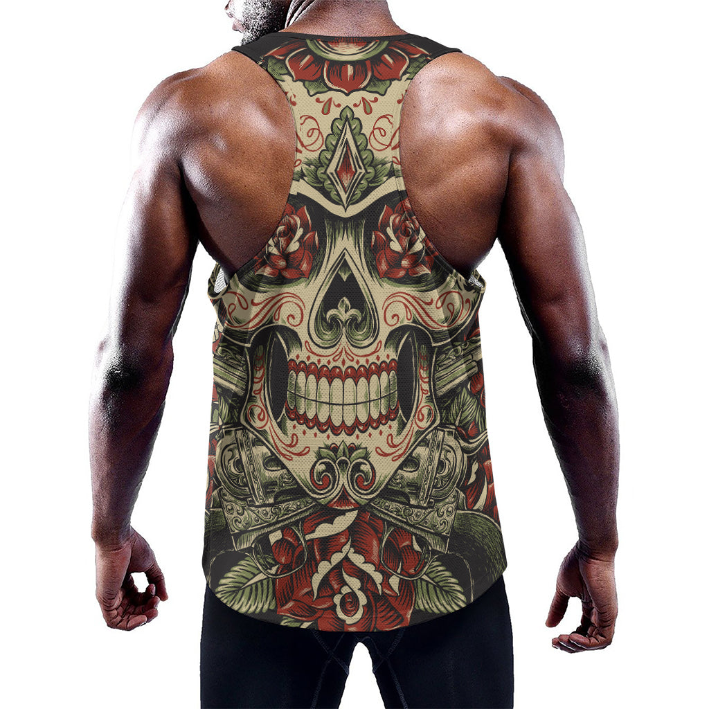 Skull And Roses Tattoo Print Training Tank Top