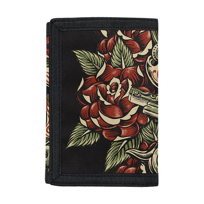 Skull And Roses Tattoo Print Trifold Wallet