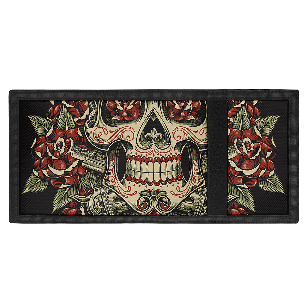 Skull And Roses Tattoo Print Trifold Wallet