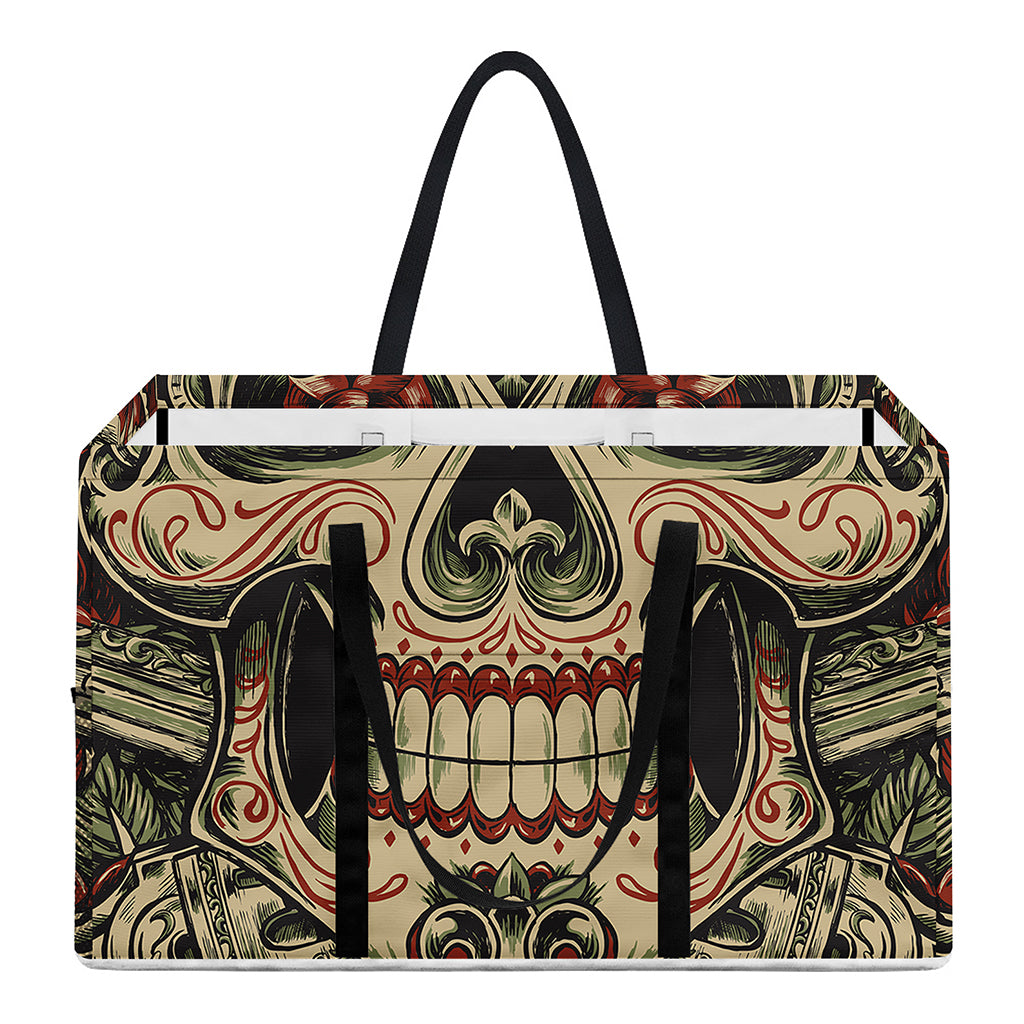 Skull And Roses Tattoo Print Utility Tote Bag