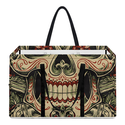 Skull And Roses Tattoo Print Utility Tote Bag