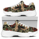Skull And Roses Tattoo Print White Chunky Shoes