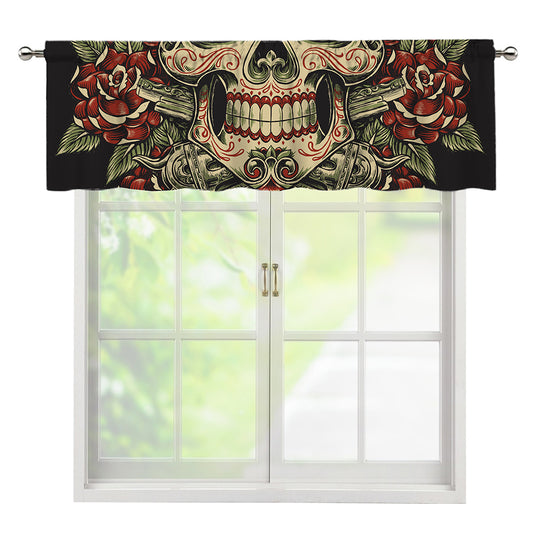 Skull And Roses Tattoo Print Window Valance