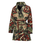 Skull And Roses Tattoo Print Women's Bathrobe