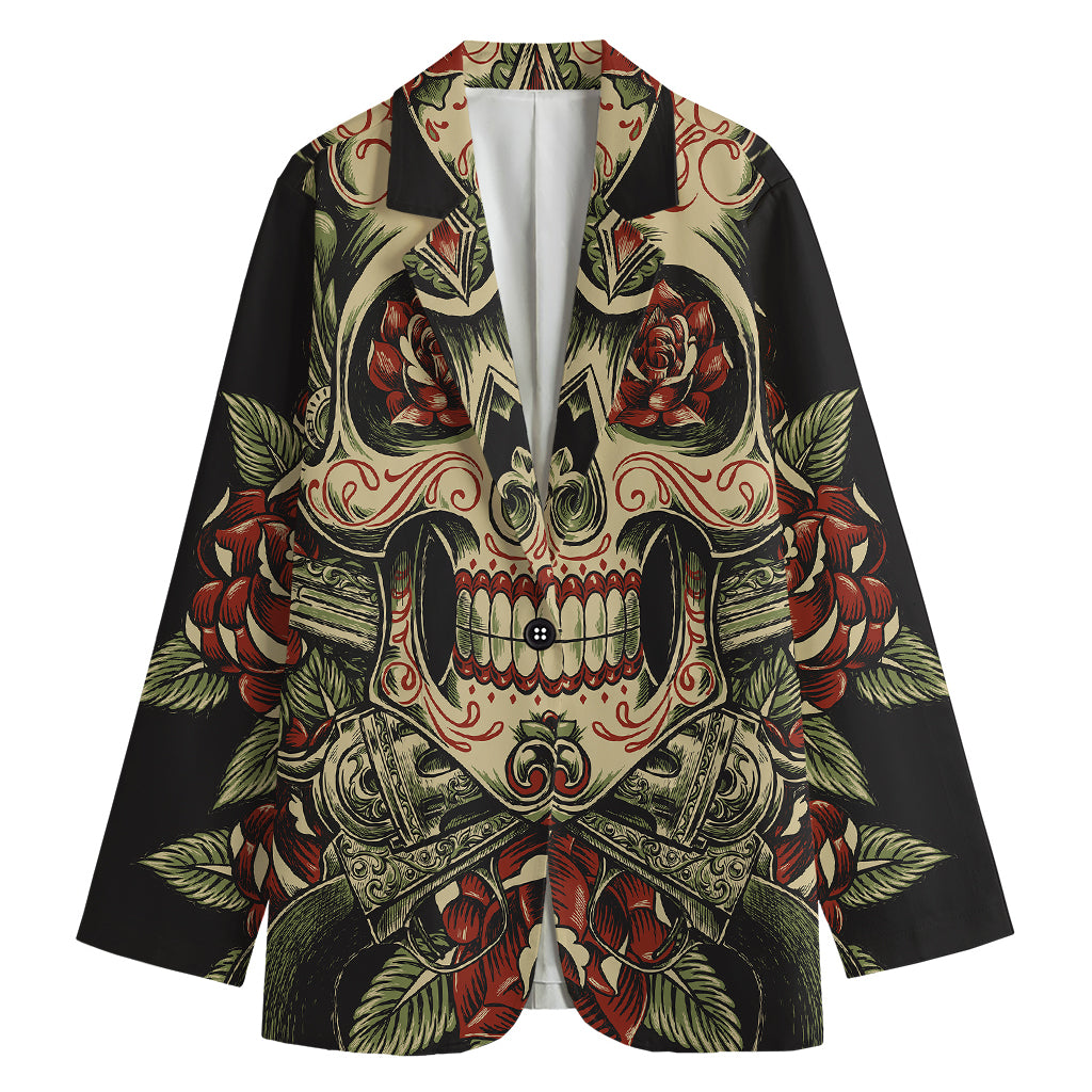 Skull And Roses Tattoo Print Women's Blazer