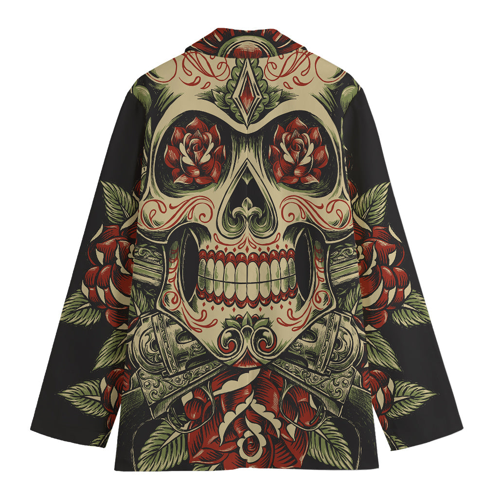 Skull And Roses Tattoo Print Women's Blazer