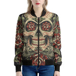 Skull And Roses Tattoo Print Women's Bomber Jacket