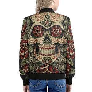 Skull And Roses Tattoo Print Women's Bomber Jacket