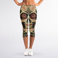 Skull And Roses Tattoo Print Women's Capri Leggings