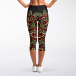 Skull And Roses Tattoo Print Women's Capri Leggings