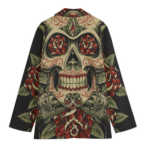 Skull And Roses Tattoo Print Women's Cotton Blazer